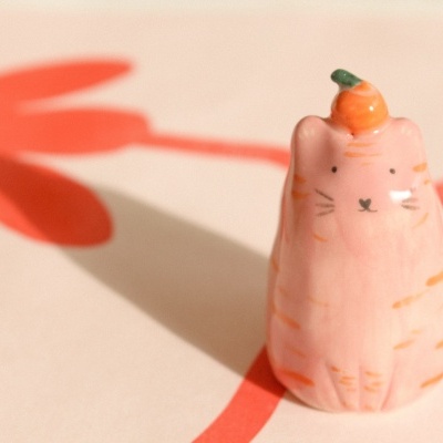 Gatito algodão doce com a laranja na cabeça