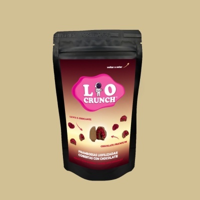 Framboesas liofilizadas cobertas com chocolate de leite