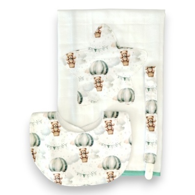Conjunto Fralda/ Babete/ Fita de Chucha