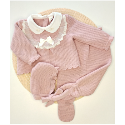 Conjunto 3 Peças Malha c/ Renda e Gola Redonda