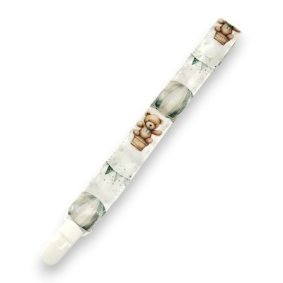 Fita Prende Chucha 100% Algodão - Ursinho no Balão Verde