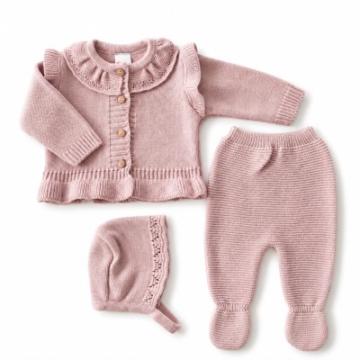 Conjunto 3 Peças Malha c/ Botões