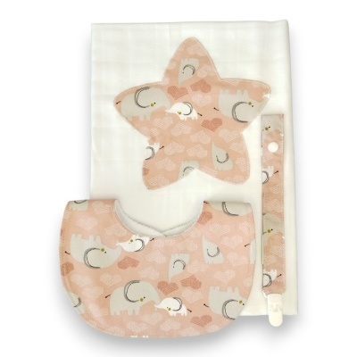 Conjunto Fralda/ Babete/ Fita de Chucha