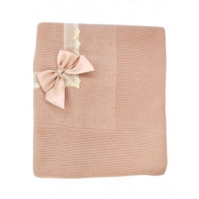 Manta Malha c/ Renda e Laço  - Rosa Maquilhagem