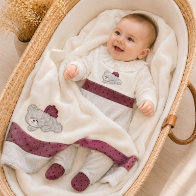 Conjunto Manta + Babygrow Veludo - Ursinho
