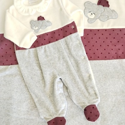 Conjunto Manta + Babygrow Veludo - Ursinho Bordeaux