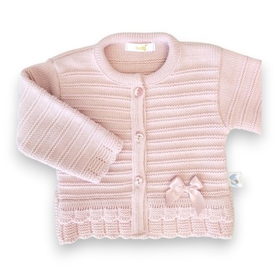 Casaco Bebé Malha Riscas c/ Laço