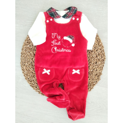 Babygrow/ Jardineira Veludo "My First Christmas" - Menina