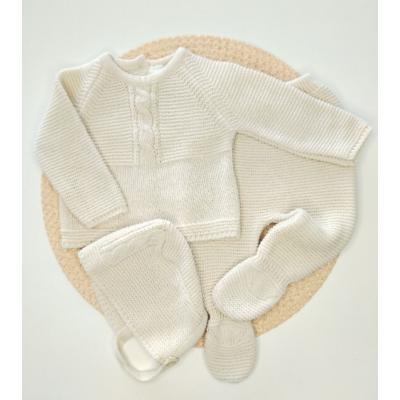 Conjunto 3 Peças Malha c/ Trança - Areia