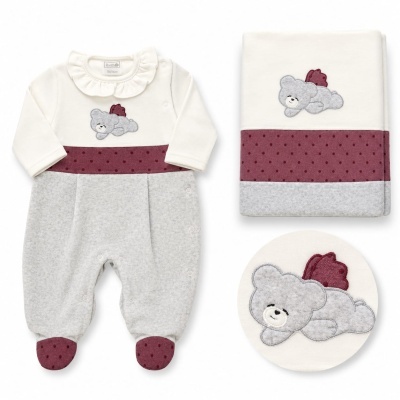 Conjunto Manta + Babygrow Veludo - Ursinho