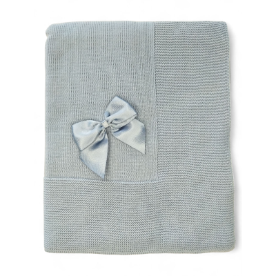 Manta Malha c/ Trabalhado e Laço  - Azul Índigo