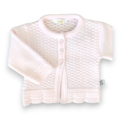Casaco Bebé Malha Trabalhada -Rosa Bebé