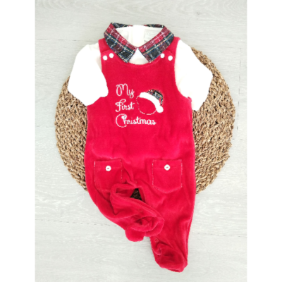 Babygrow/ Jardineira Veludo "My First Christmas" - Menino