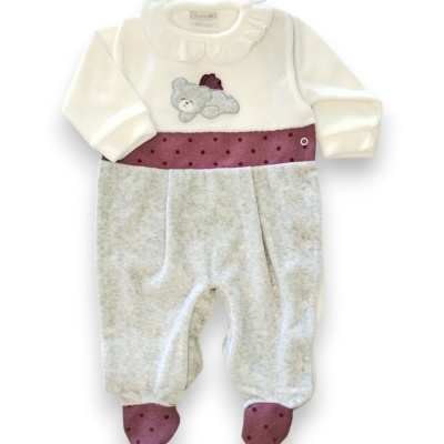 Conjunto Manta + Babygrow Veludo - Ursinho Bordeaux