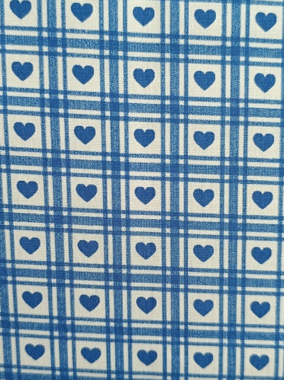 Tecido Xadrêz Azul Corações