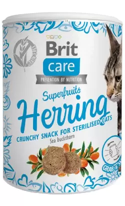 Brit Care Snack Superfruits Herring – Biscoitos Crocantes para Gatos Esterilizados