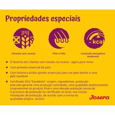 Josera Mini - Pato e batata - Ração seca para cão adulto pequeno