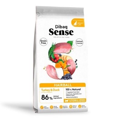 Dibaq Sense Cat Hairball  Grain Free - Hipoalergênica -Holística  - Peru e Pato