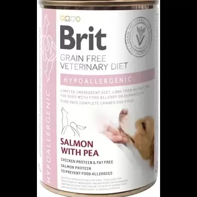 Brit Veterinary Diet Hypoallergenic – Ração Húmida Grain-Free para Cães e Gatos com Salmão & Ervilhas (Lata)