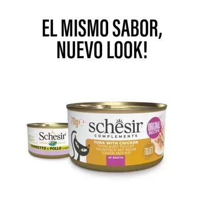 Schesir Atum & Frango em Caldo – Delícia Natural para Gatos Adultos (85g)