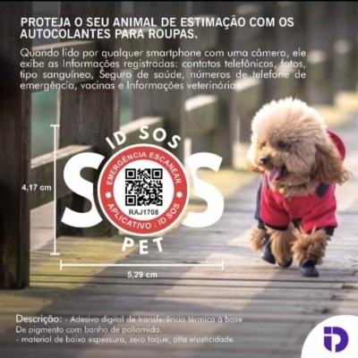 Adesivo Inteligente ID SOS PET com QR Code - Para Roupa