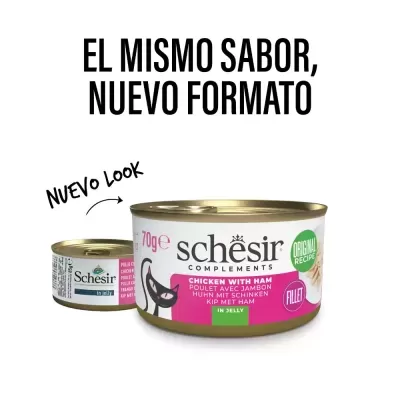 Schesir Filetes de Frango com Presunto em Gelatina para Gatos