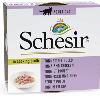 Schesir Atum & Frango em Caldo – Delícia Natural para Gatos Adultos (85g)