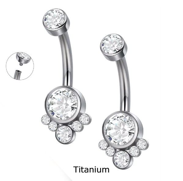 Joia de Titanio para umbigo com coroa de zircónias TN020 Joia de Titanio para umbigo com coroa de zircónias TN020