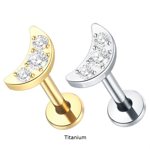 Joia labret em Titânio com Lua e 3 zircónias TC042 Joia labret em Titânio com Lua e 3 zircónias TC042