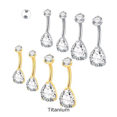 Joia de Titanio para umbigo com zirconia em forma de gota TN018 Joia de Titanio para umbigo com zirconia em forma de gota TN018