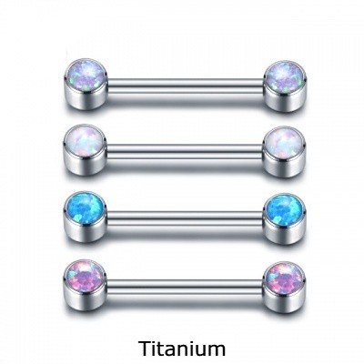 Joia de Titânio para mamilo com disco e opala TR004 rosca interna Joia de Titânio para mamilo com disco e opala TR004 rosca interna