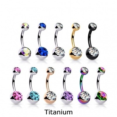 Jóia para umbigo em TITÂNIO com 2 zircónias rosca interna TIN04 Jóia para umbigo em TITÂNIO com 2 zircónias rosca interna TIN04