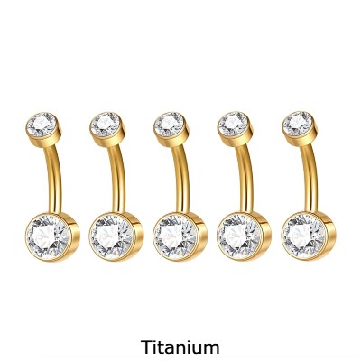 Joia de umbigo em Titanio dourado com botão de zirconia mini TN006 Joia de umbigo em Titanio dourado com botão de zirconia mini TN006