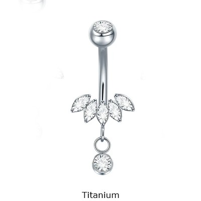 Joia de Titanio para umbigo com formação de 4 zirconias e pendente TN083 Joia de Titanio para umbigo com formação de 4 zirconias e pendente TN083