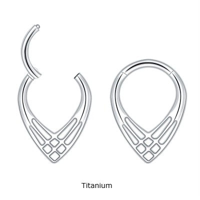 Joia de titanio argola em forma de gota fecho click TF705 Joia de titanio argola em forma de gota fecho click TF705