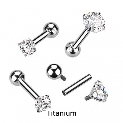 Jóia barbell - barra de piercing em Titânio - com cristal zirconia TIB05 Jóia barbell - barra de piercing em Titânio - com cristal zirconia TIB05