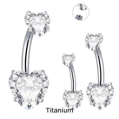 Jóia de Titanio para umbigo com duplo coração em zirconia T23N101 Jóia de Titanio para umbigo com duplo coração em zirconia T23N101