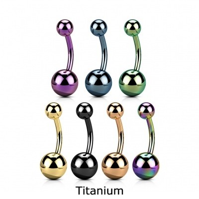 Joia básica de Titanio (banana) para umbigo com revestimento cor TIN01T Joia básica de Titanio (banana) para umbigo com revestimento cor TIN01T