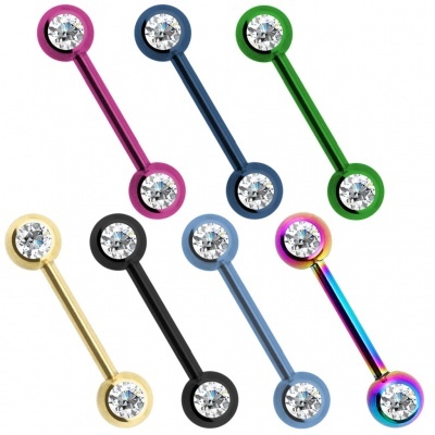 Barra de piercing colorida em aço 316L com bola 6mm e cristal BT32/5