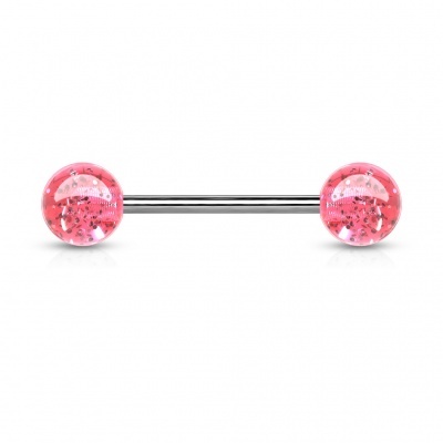 Barra de Língua em aço cirúrgico com bolas de purpurinas - 000BL