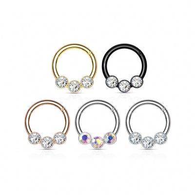 Argola segmento em aço cirúrgico com cristais - RH77