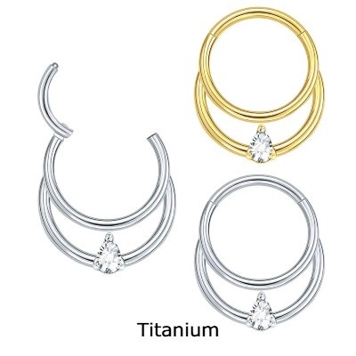 Argola de Titânio para septo com efeito duplo com zirconia gota -TF699
