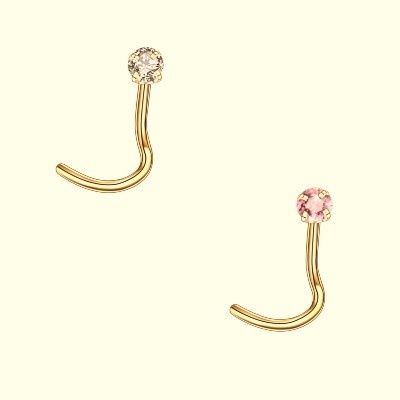 Brinco de nariz em Aço dourado com zircónia e espiral no fim B1419