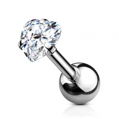 Barra  de  aço cirúrgico com cristal em forma de coração - JA10