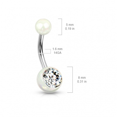 Joia de piercing para  umbigo em aço cirurgico 316L com bolas de acrílico e brilhante NAD-012