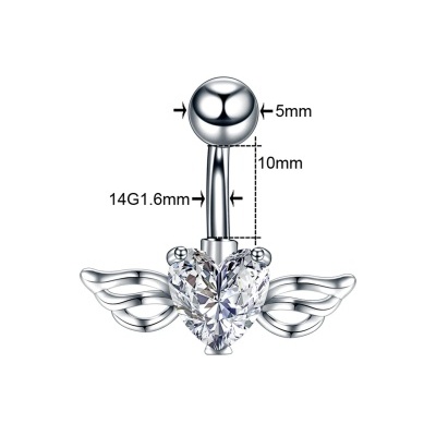 Joia de umbigo em aço cirurgico com zircónia coração alado A1220