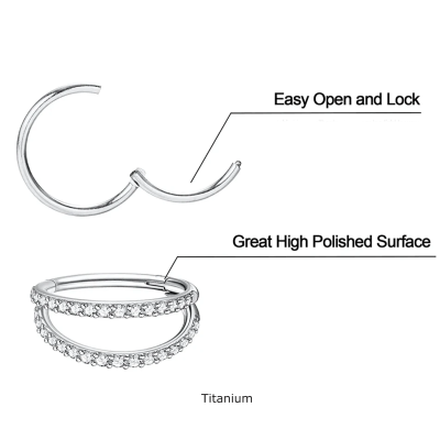 Argola dupla de Titanio com micro zirconias incrustadas TF624 Argola dupla de Titanio com micro zirconias incrustadas TF624