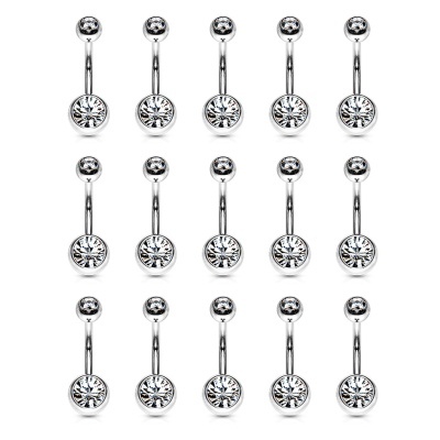 Barra curva - Banana de umbigo aço cirúrgico com bolas e 2 cristais 3 comprimentos  - NS04