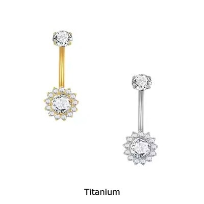 Joia de Titânio para umbigo com zirconia no topo e  coroa de  zircónias TN044
