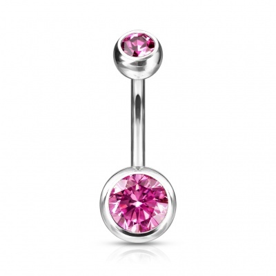 Jóia para umbigo em TITÂNIO com 2 zircónias rosca externa T23N04 Jóia para umbigo em TITÂNIO com 2 zircónias rosca externa T23N04